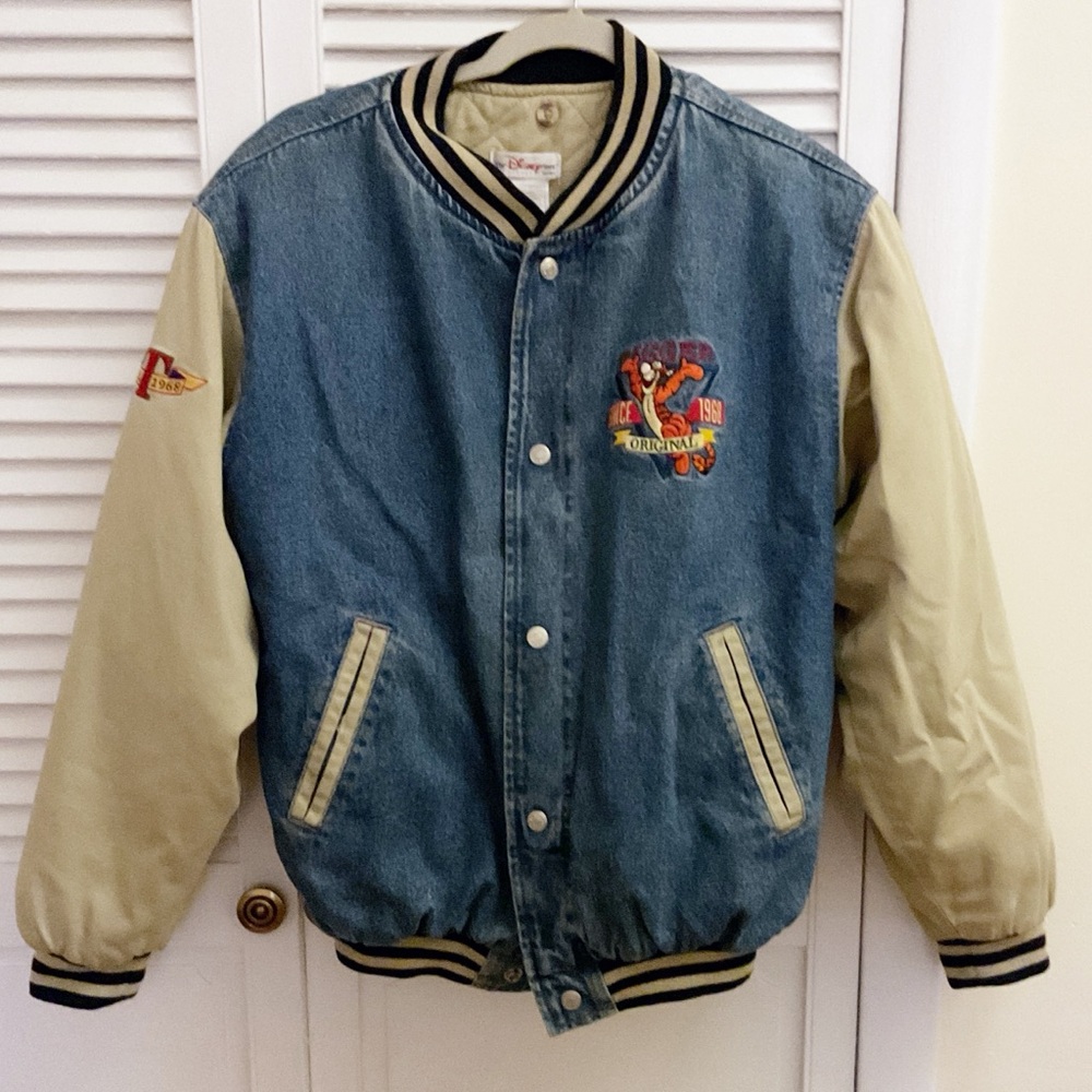 Disney Blue and Tan Bomber Jacket with Retro Varsity Style